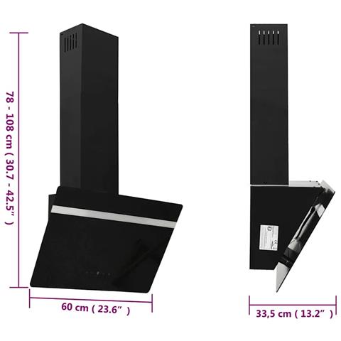 Cappa a Parete 60 cm in Acciaio e Vetro Temperato Nero - Foto 11