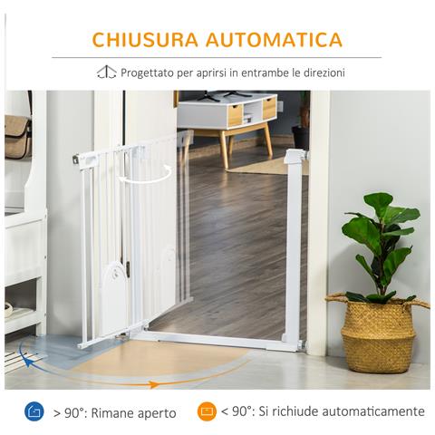 Cancellino per Cani Regolabile con Porta Piccola e Chiusura Automatica, 75-103x76cm, Bianco - Foto 2