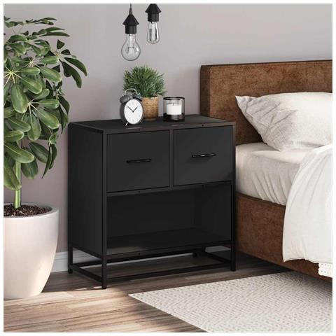 Comodino Nero 60x31x60 Cm In Legno Multistrato E Metallo - Foto 3