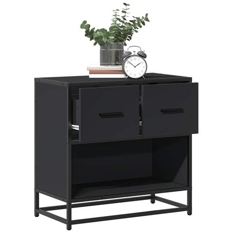 Comodino Nero 60x31x60 Cm In Legno Multistrato E Metallo - Foto 1