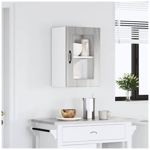 Pensile Da Cucina Con Porta In Vetro Kalmar Grigio Sonoma - Foto 3