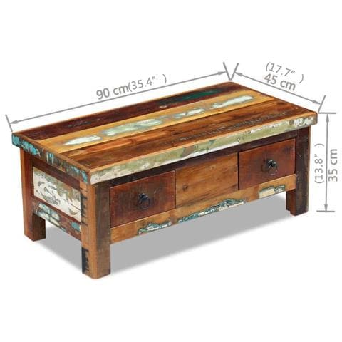 Tavolino Da Caffè Con Cassetti In Legno Recuperato 90x45x35 Cm - Foto 8