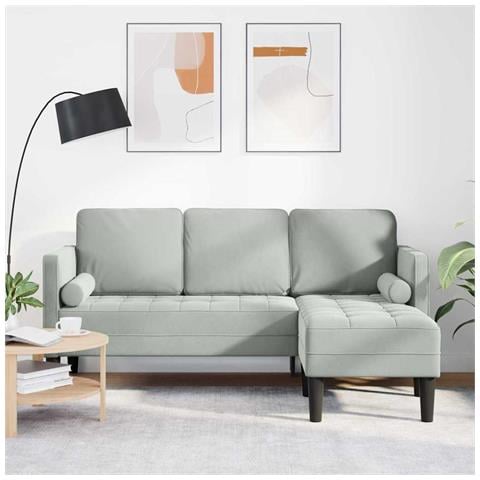 Sofa 3 posti con chaise lunga L grigio chiaro 160 cm in velluto - Foto 2