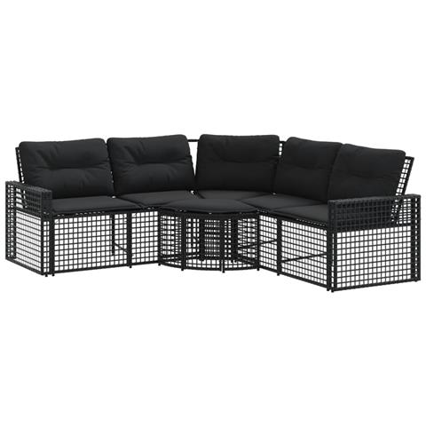 Divano da Giardino a L con Cuscini e Pouf Nero in Polyrattan - Foto 1