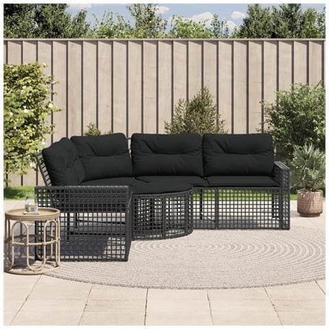 Divano da Giardino a L con Cuscini e Pouf Nero in Polyrattan - Foto 2