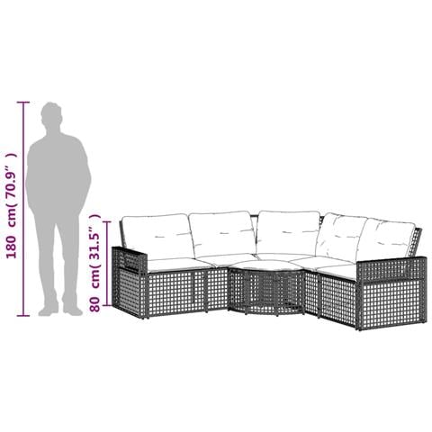 Divano da Giardino a L con Cuscini e Pouf Nero in Polyrattan - Foto 9