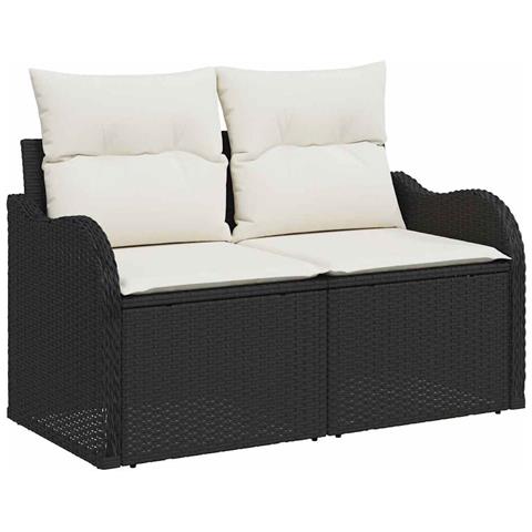 Set di divani da giardino da 8 pezzi con cuscini neri in polyrattan, Divano da giardino a 2 posti con spazio di stoccaggio e cuscini neri in polyrattan - Foto 1