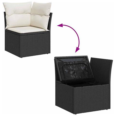 Set di divani da giardino da 8 pezzi con cuscini neri in polyrattan, Divano da giardino a 2 posti con spazio di stoccaggio e cuscini neri in polyrattan - Foto 9
