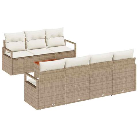 Set Divano da Giardino 8 Pezzi con Cuscini Beige Polyrattan Acacia, Divano da Giardino 2 Posti con Cuscini Beige Polyrattan - Foto 1