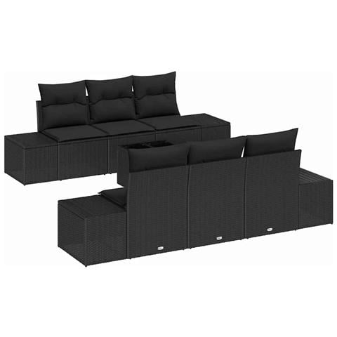 Set Divano Giardino 7 Pezzi con Cuscini Nero Polyrattan - Foto 1