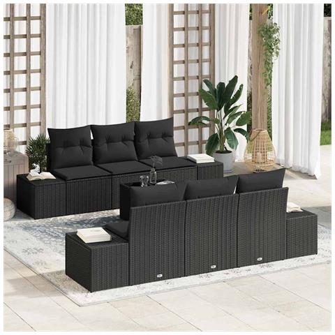 Set Divano Giardino 7 Pezzi con Cuscini Nero Polyrattan - Foto 2