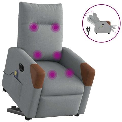 Poltrona Alzapersona Massaggi Elettrica Grigio Chiaro Tessuto - Foto 1