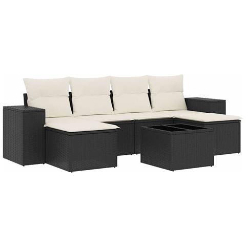 Set Divani da Giardino con Cuscini 7pz Nero Polyrattan - Foto 1