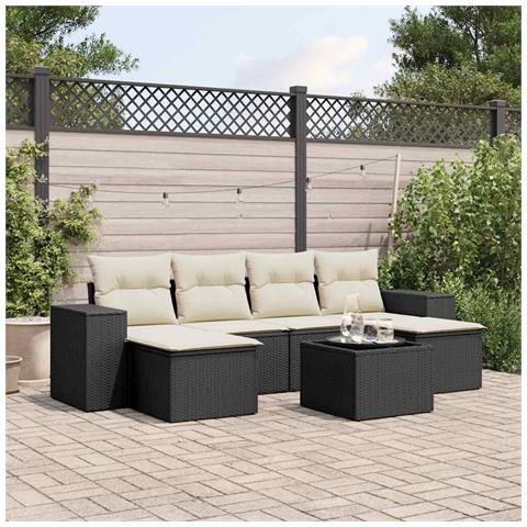 Set Divani da Giardino con Cuscini 7pz Nero Polyrattan - Foto 2