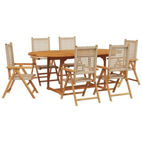 Set Pranzo da Giardino 7 pz Beige Polyrattan e Legno Massello - Foto 1
