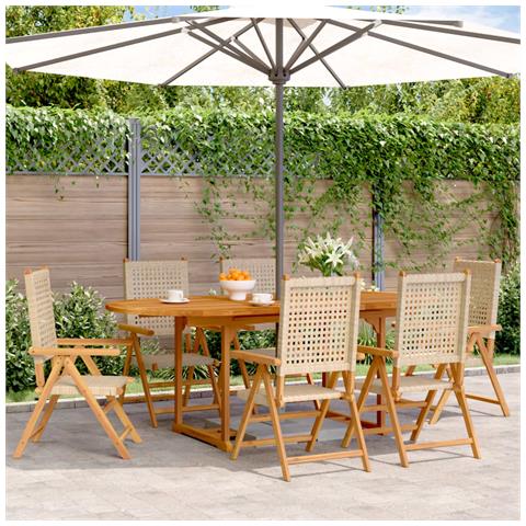 Set Pranzo da Giardino 7 pz Beige Polyrattan e Legno Massello - Foto 2