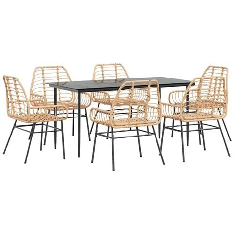 Set Pranzo da Giardino 7pz Marrone Polyrattan Vetro - Foto 1