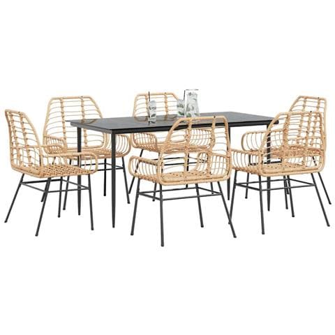 Set Pranzo da Giardino 7pz Marrone Polyrattan Vetro - Foto 2