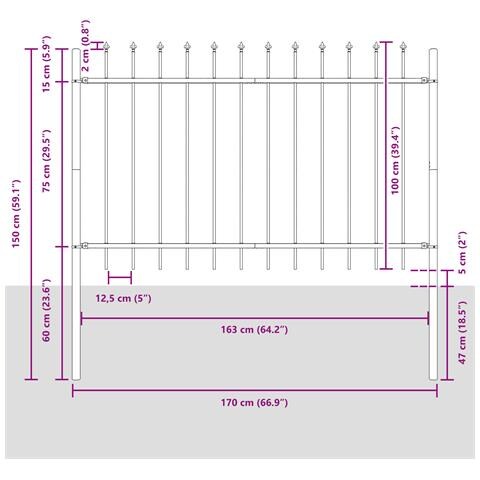 Recinzione da Giardino  con Punta a Lancia Grigia 15,3x1 m in Acciaio - Foto 7