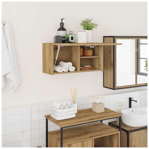 Mobiletto da Bagno Rovere Artigianale 60x25x30 cm Truciolato - Foto 2