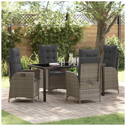 Set da Pranzo per Giardino 5 pcs Grigio polyrattan - Foto 2