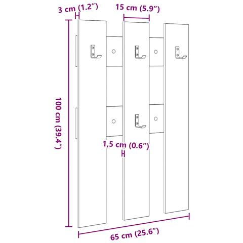 Appendiabiti a muro rovere sonoma 65 x 3 x 100 cm - Foto 9