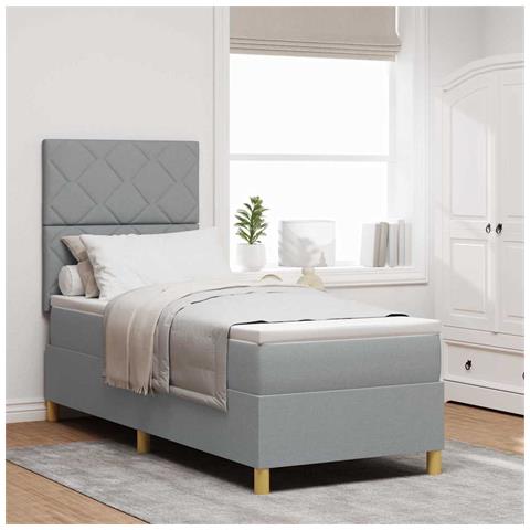 Letto a molle con materasso Grigio chiaro 80 x 200 cm Tessuto - Foto 2