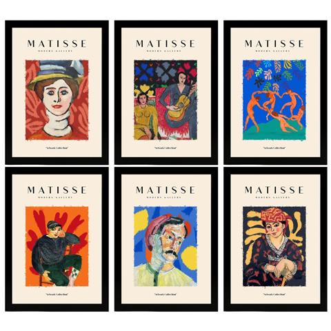 Set Di 6 Stampe Künstlerischen Illustrationen Von Henri Matisse Porträts Sammlung Von Dekorations Gemälden Im Kunstgalerie Stil A3 Cornice Nera - Foto 1