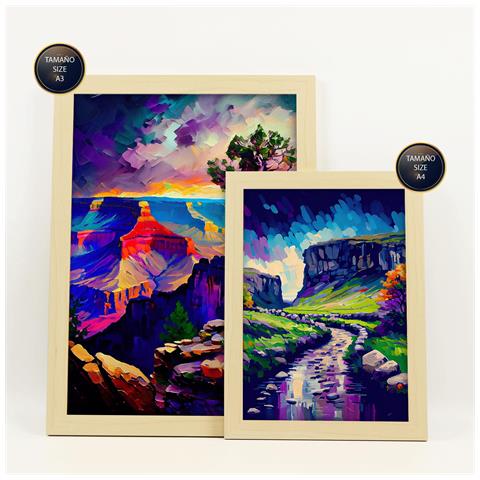 Set Di 6 Stampe Blu In Stile Pittura A Olio. Illustrazioni Di Monumenti E Città In Stile Fotografico A Colori. A3 & A4 Telaio In Legno Chiaro - Foto 2