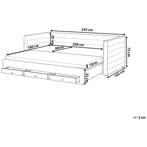 Letto Da Giorno Con Contenitore Velluto Meudon 90 X 200 Cm Grigio - Foto 6