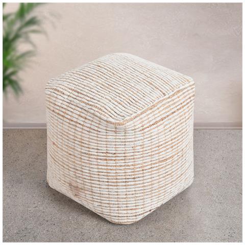Marlene - Pouf In Lana Avorio Con Decoro 40 X 40 - Foto 1