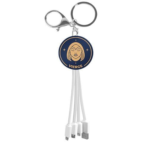 Cavo Usb 3 In 1 Micro-usb / Usb-c / Lightning Design Portachiavi Astrologia Vergine, Bianco - Foto 1