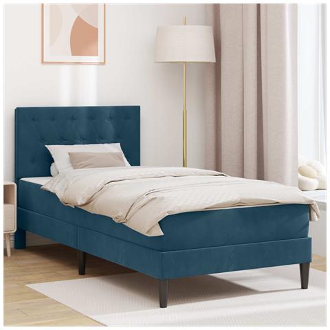 Struttura letto con materasso Blu 90 x 200 cm Velluto - Foto 2