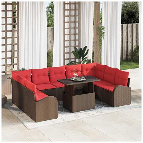Set Divano da Giardino con cuscino 10 pcs Marrone Poly Rattan - Foto 2