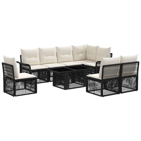 Set Divano da Giardino 9 pz Nero e Bianco Crema polyrattan - Foto 1
