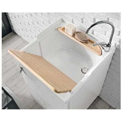 Mobile Lavatoio Profondita' 45,   Smart Con Cesto - 50 Cm Bianco Con Cesto Portabiancheria A Magazzino - Foto 2