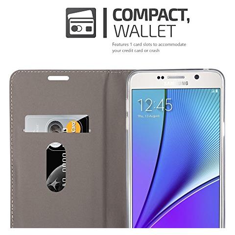 Custodia Compatibile Con Samsung Galaxy Note 5 In Grigio Chiaro Marrone - Coperchio Protettiva Con Chiusura Magnetica, Funzione Stand E Tasca Per Le Carte - Foto 2
