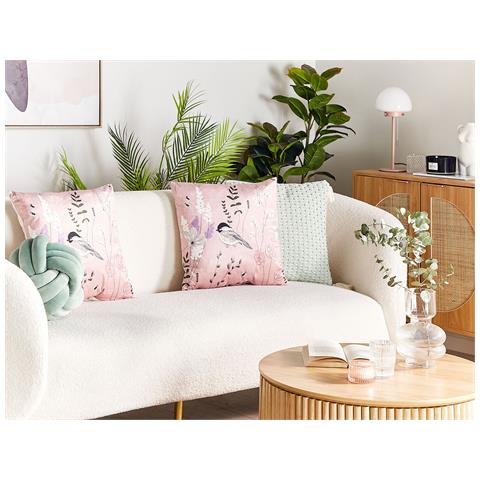 Set Di 2 Cuscini Cyclamen Velluto 45 X 45 Cm Rosa Pastello Trama Floreale - Foto 1