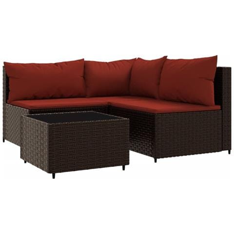 Set Mobili da Giardino 4 pz con Cuscini in Polyrattan Marrone - Foto 1