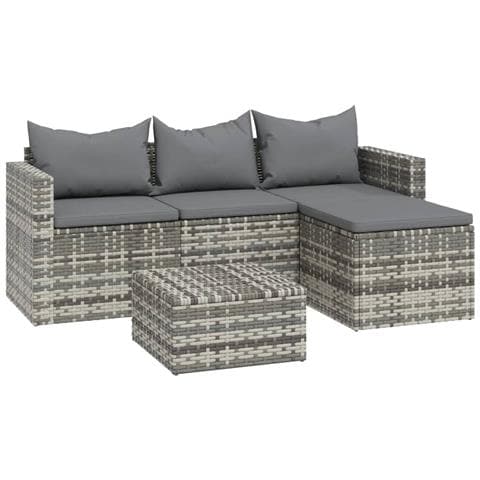 Set Divani Da Giardino 3 Pz Con Cuscini In Polyrattan Grigio - Foto 1