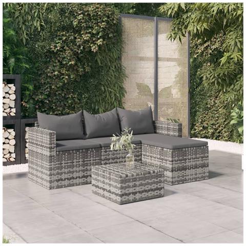 Set Divani Da Giardino 3 Pz Con Cuscini In Polyrattan Grigio - Foto 8