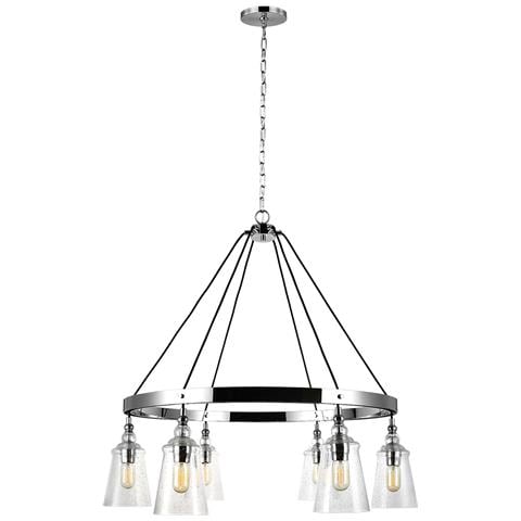 Lampadario Industrial Nordico Loras Acciaio Vetro 6 Luci E27 - Foto 1