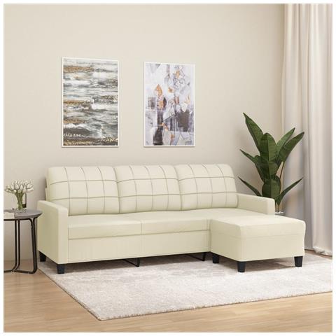 Divano A 3 Posti Con Poggiapiedi Crema 180 Cm In Similpelle - Foto 6