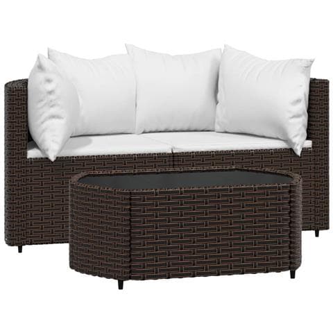 Set Mobili Da Giardino 3 Pz Con Cuscini In Polyrattan Marrone - Foto 1