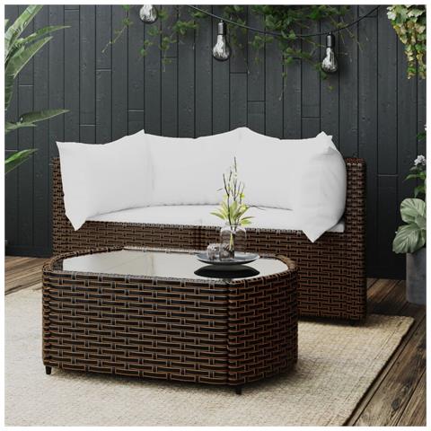 Set Mobili Da Giardino 3 Pz Con Cuscini In Polyrattan Marrone - Foto 8