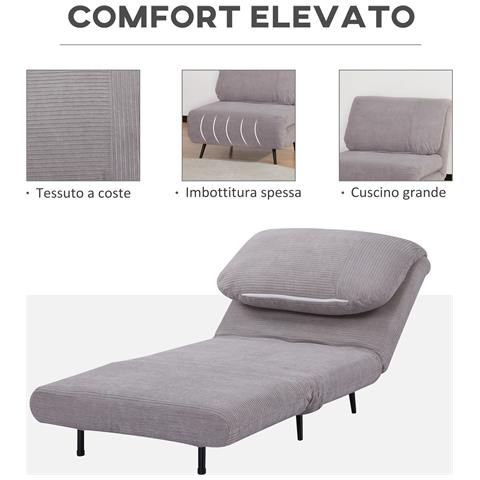 Poltrona Letto 2 In 1 Singola, Schienale Regolabile Su 3 Livelli E Imbottito, Struttura In Legno E Acciaio - Foto 6