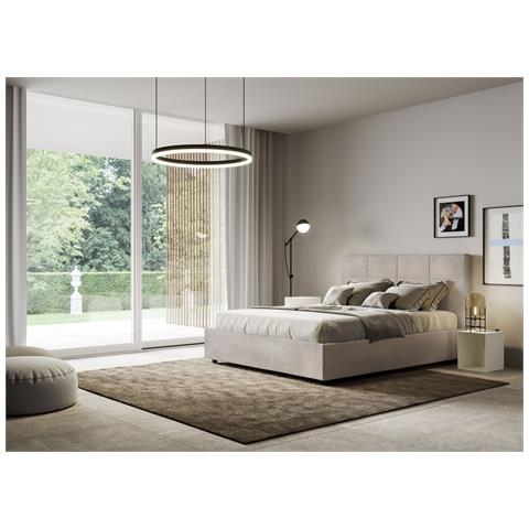 Letto Contenitore Imbottito 140x210 Microfibra Sabbia Mika - Foto 5