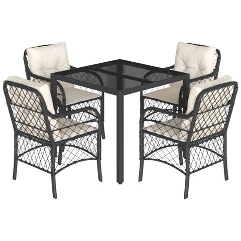 Set da Pranzo da Giardino 5 pz Nero con Cuscini in Polyrattan - Foto 1