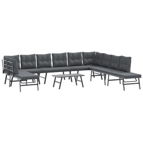 Set Panche Giardino Cuscini 6pz Nere Acciaio Verniciato Polvere - Foto 2