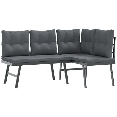 Set Panche Giardino Cuscini 6pz Nere Acciaio Verniciato Polvere - Foto 3